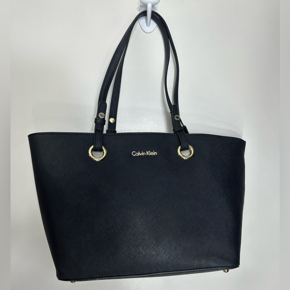 Calvin Klein black small saffiano leather tote shoulder bag